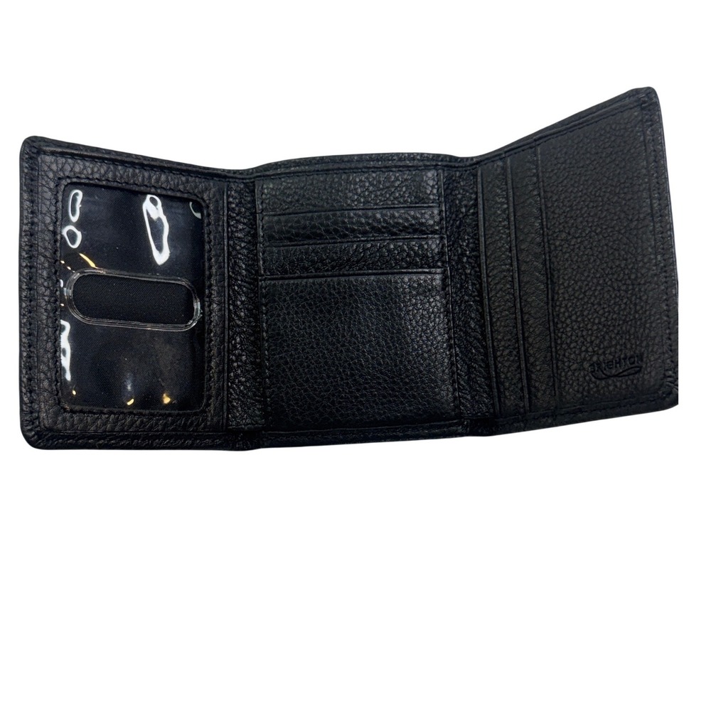 Brighton Mens Black Pebbled Leather Trifold Wallet with ID Window